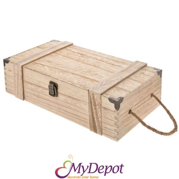 Дървена кутия за вино с метални орнаменти, двойна, 19х9х35 см