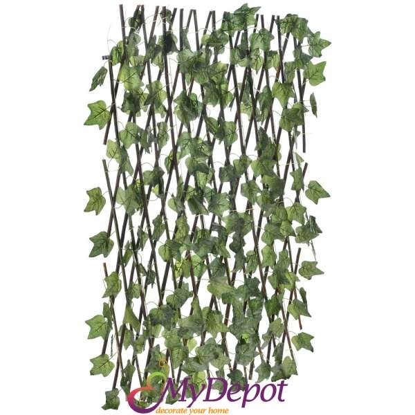 Разтегателна ограда със зелени изкуствени листа, 200x100 см