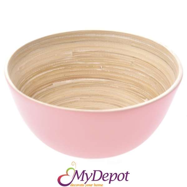 Бамбукова купа за салата, розова, Ф 15х7 см