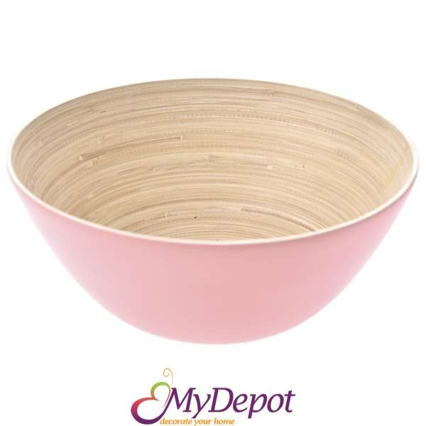Бамбукова купа за салата, розова, Ф28х12 см
