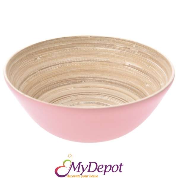 Бамбукова купа за салата, розова, Ф22х8 см