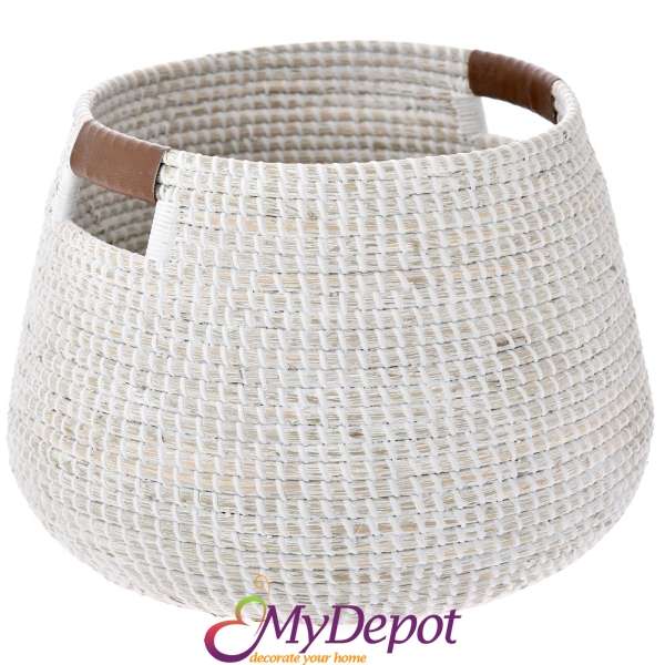 Плетена кошница- морска трева, бяла, Ф 42х34 см