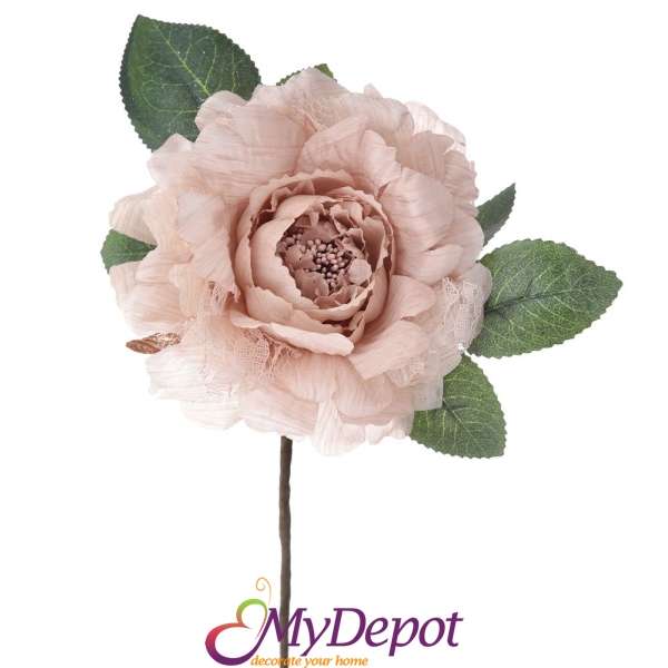 Изкуствена роза от плат с дантела, розова