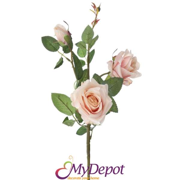 Клонка изкуствени спрей рози, светло розови, 63 см