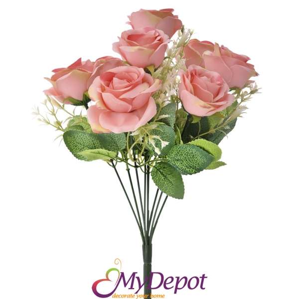 Клонка изкуствени рози, розови, 40 см