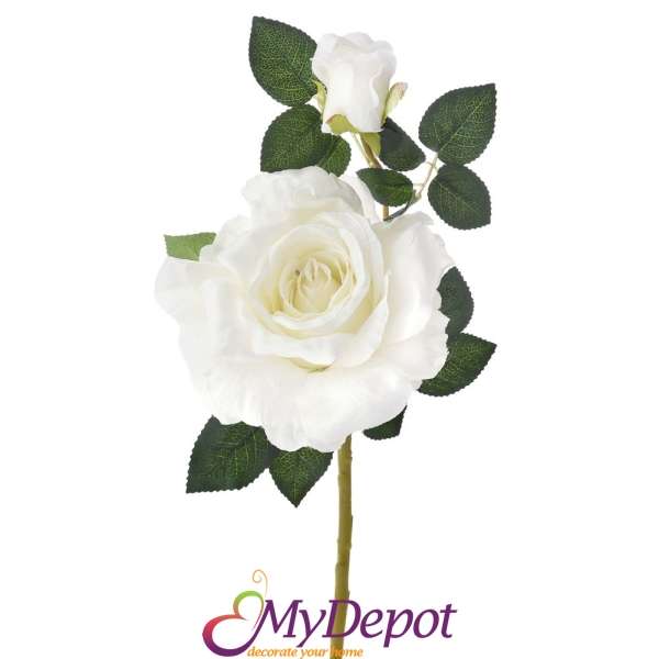 Стрък изкуствена спрей роза, бяла, 45 см