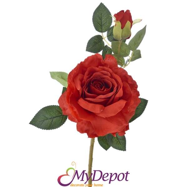 Стрък изкуствена спрей роза, червена, 45 см