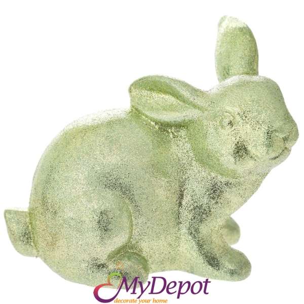 Керамично зайче, зелено с блясък, 16х10х14 см