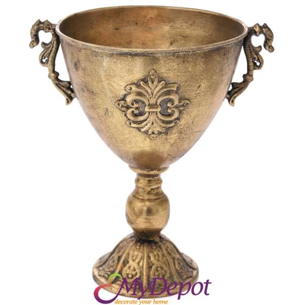 Старинна метална ваза с дръжки, злато, 28х21х35 см