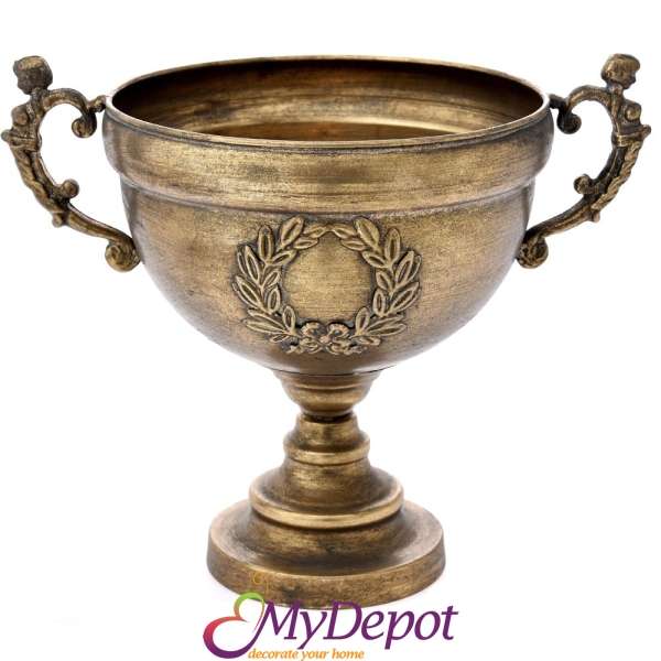 Старинна метална ваза с дръжки, злато, 40х27х34 см