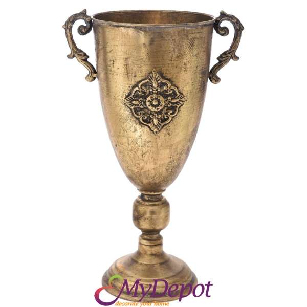 Старинна метална ваза с дръжки, злато, 30х21х49 см