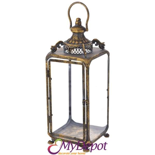 Старинен метален светилник, злато, 20х20х54 см