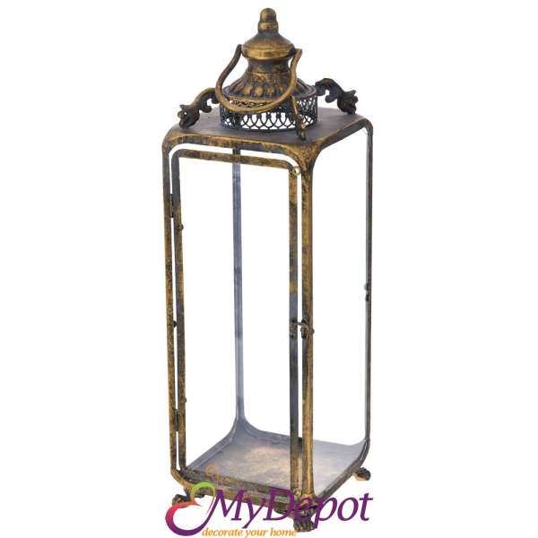 Старинен метален светилник, злато, 20х20х64 см
