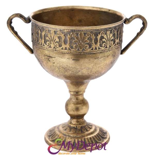 Старинна метална ваза с дръжки, злато, 24х16х24 см