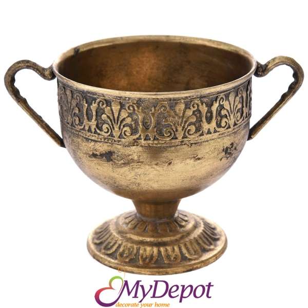 Старинна метална ваза с дръжки, злато, 24х16х17 см