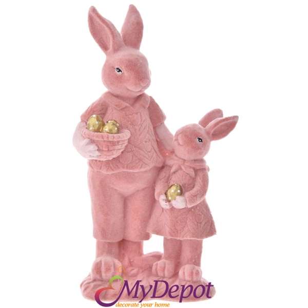 Семейство зайци от кадифе, розови,13х8х20 см