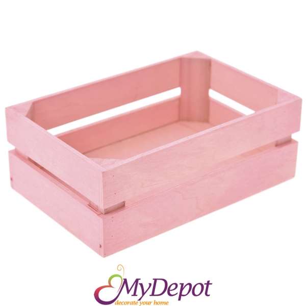 Дървена касетка, розова, 22х14х8 см