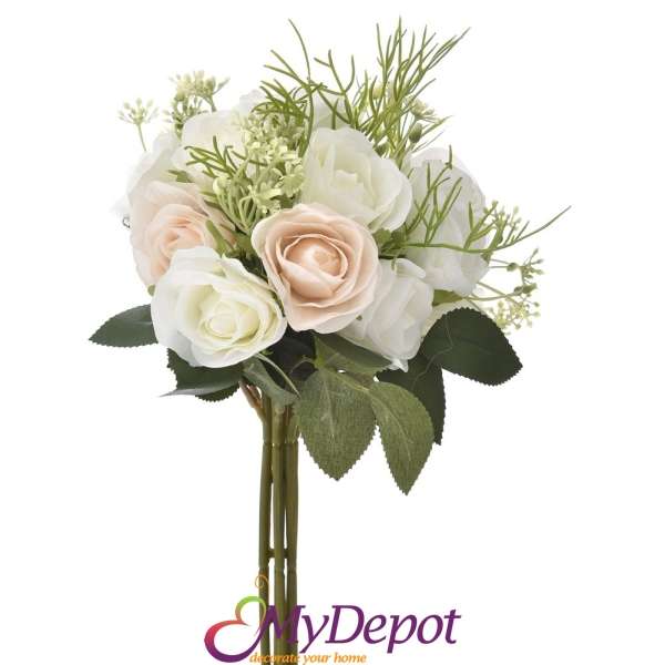 Букет рози в бяло и розово, 31 см