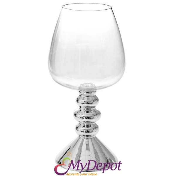 Стъклена ваза със сребърна основа, Ф 20х49 см