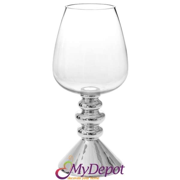 Стъклена ваза със сребърна основа, Ф 24х58 см