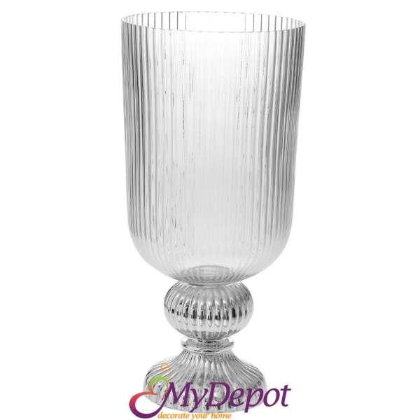 Стъклена ваза със сребърна основа, Ф 24х50 см