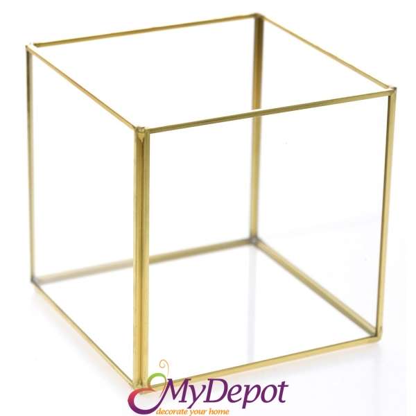 Стъкленица куб със златни ръбове, 13х13х13 см