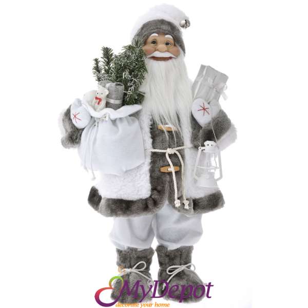 Дядо Коледа с одежди от сив косъм, 80 см