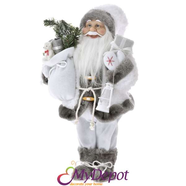 Дядо Коледа с одежди от сив косъм, 60 см