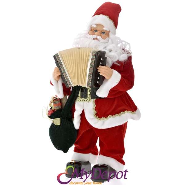 Музикален Дядо Коледа с акордеон, червен, 60 см