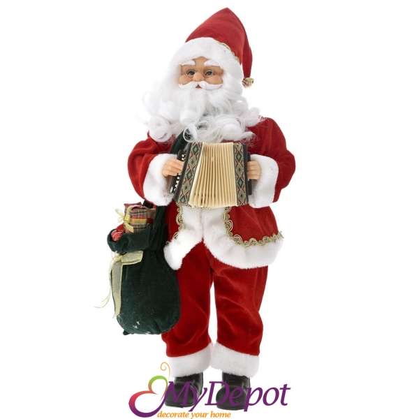 Музикален Дядо Коледа с акордеон, червен, 45 см