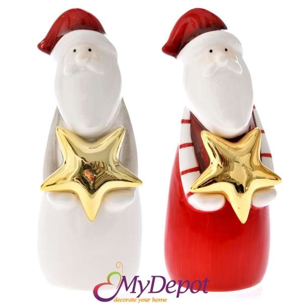 Керамичен Дядо Коледа гланц, бяло / червено, 5х14 см