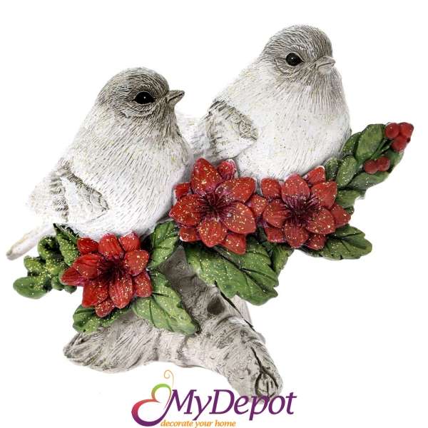 Пилирезинови птички на клонче с червени цветя, 10х9 см