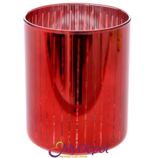 Стъклен червен свещник, 10х12 см