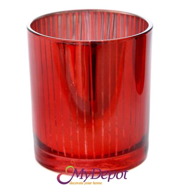 Стъклен червен свещник, 8х9 см