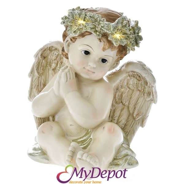 Полирезинов ангел със светещ венец, 18х16х20 см