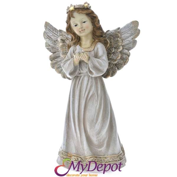 Полирезинов ангел със светещ венец, 19х11х31 см