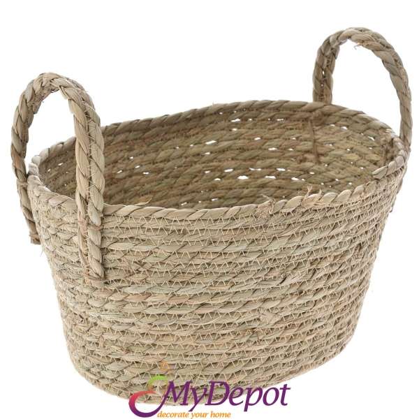 Плетена кошница от морска трева, беж, 28х20х16 см