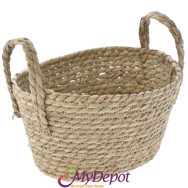 Плетена кошница от морска трева, беж, 25х18х14 см