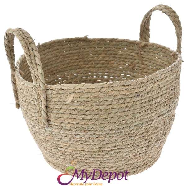 Плетена кошница от морска трева, беж, 33х23х24 см