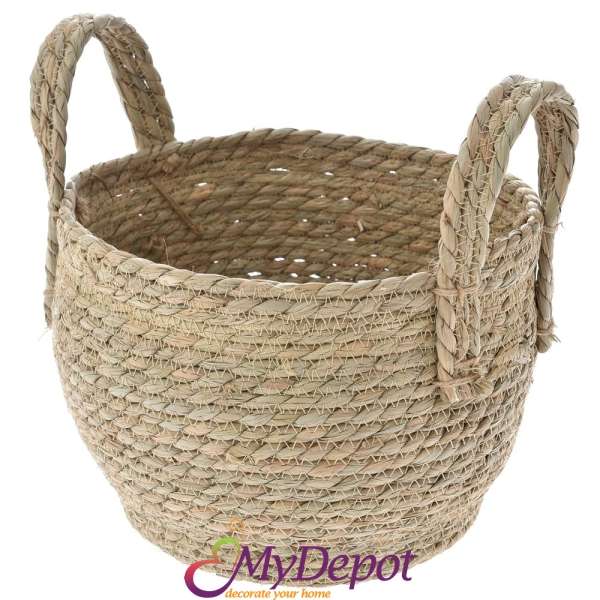 Плетена кошница от морска трева, беж, 23х19х17 см
