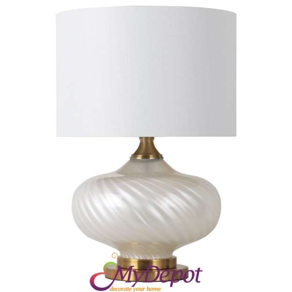 Настолна лампа бяла със стъклен глобус, Ф 38х55 см
