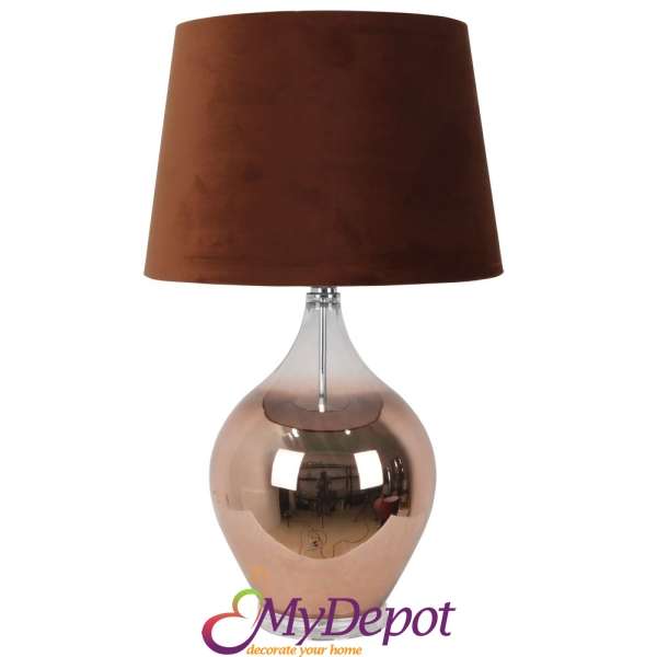 Настолна лампа мед със стъклен глобус, Ф 41х69 см