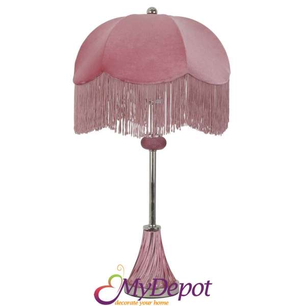 Настолна лампа розово кадифе със стъклен глобус, Ф 41х66 см