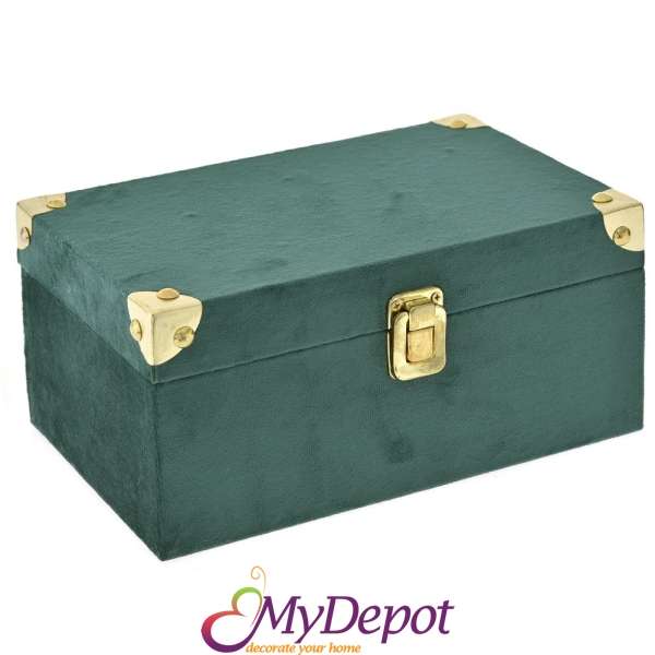 Кутия от зелено кадифе, 23х14х11 см