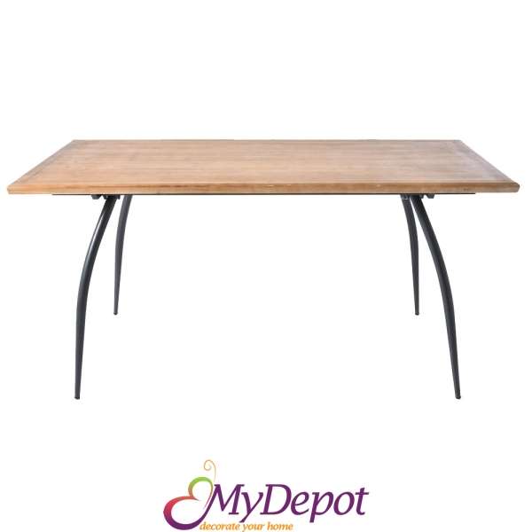 Дървена маса за хранене с метални крака, 175х90х82 см