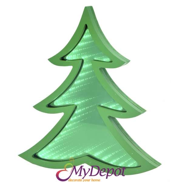 Коледна зелена елха с LED светлини и дървена рамка, 40 см