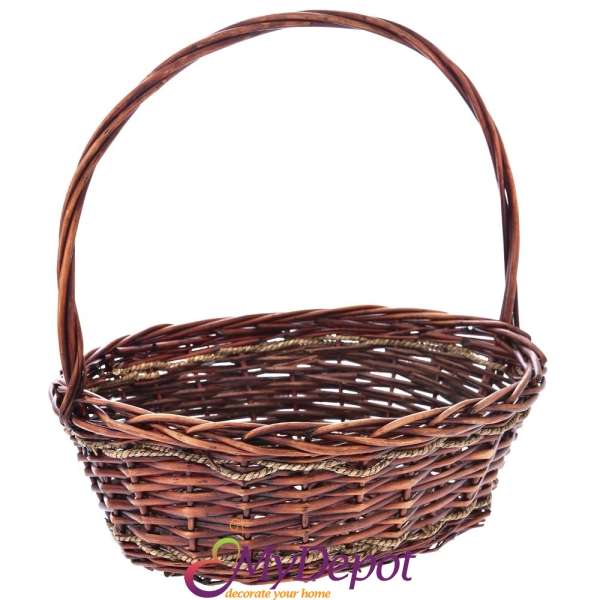 Плетена кошница с дръжка, кафе, 40х32х14 см