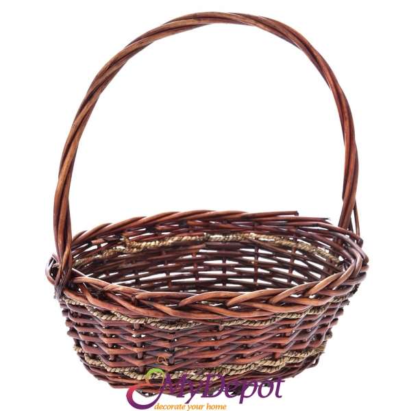 Плетена кошница с дръжка, кафе, 35х27х12 см.