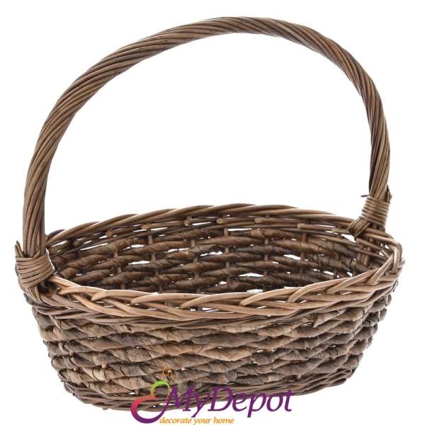 Плетена кошница с дръжка, кафе, 32х29х13 