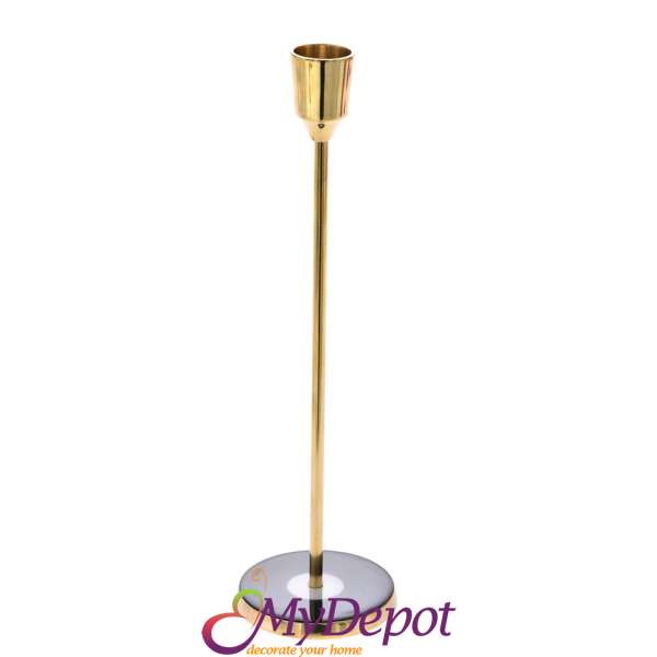 Метален свещник пилон, злато, 26 см